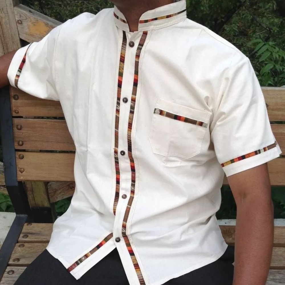 Mexican Guayabera Shirt Model Coralillo White